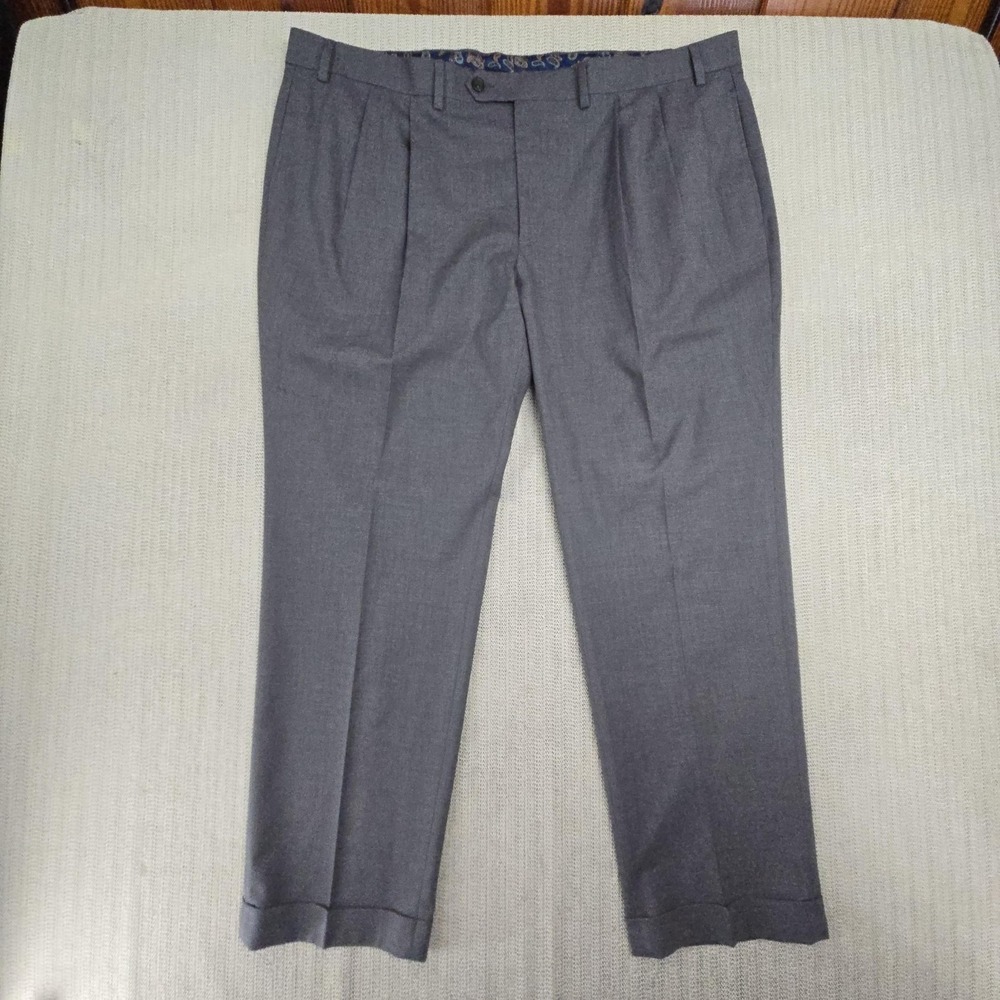 Lauren Ralph Lauren Pants Mens 42x30 Gray Pleated Cuffed Dress Slacks Classic